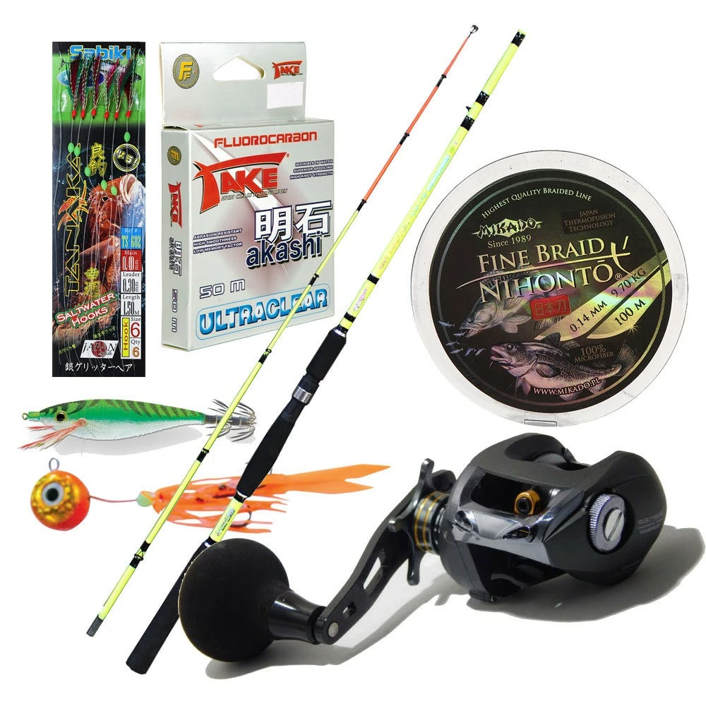 Καλάμι EGI MASTER FG + Μηχανισμός TAI CAST + Νήμα + Πετονιά Fluorocarbon + Πλάνος + Τσαπαρί + Καλαμαριέρα 1 Καλάμι EGI MASTER FG + Μηχανισμός TAI CAST + Νήμα + Πετονιά Fluorocarbon + Πλάνος + Τσαπαρί + Καλαμαριέρα